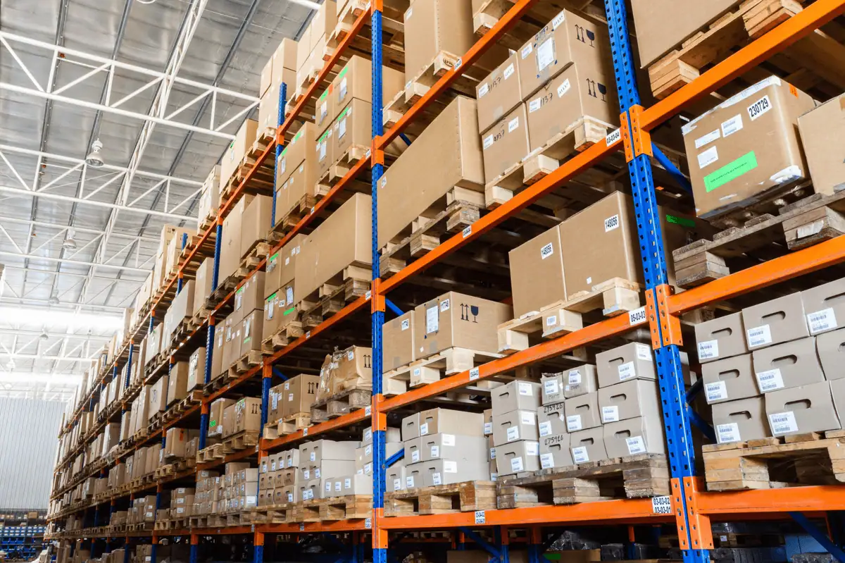 fully stocked warehouse shelves